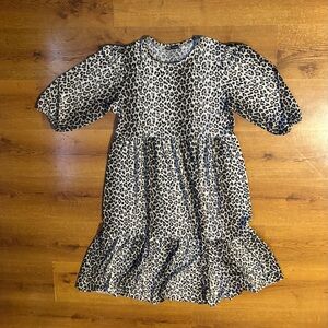 Zara Black and White Leopard Print Midi Dress